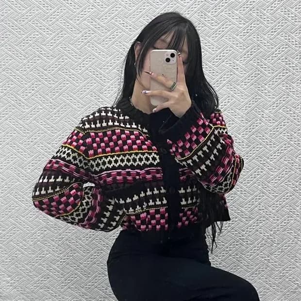 자라 자카드 히피 보헤미안 뜨개패턴 가디건 L C07727