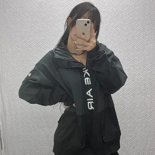 나이키 올드스쿨 빈티지 프론트 레터링 바람막이 자켓 L C07764