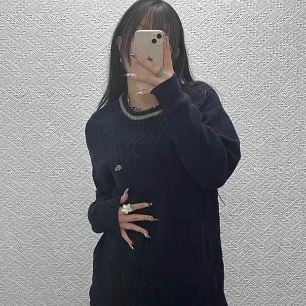 라코스테 올드스쿨 캐주얼 케이블 꽈배기 니트 100 C07816