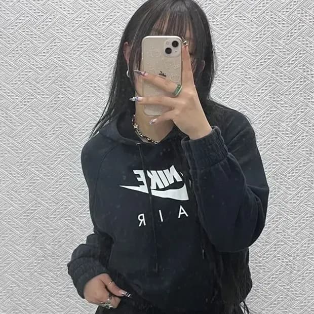 나이키 에어 올드스쿨 빈티지 빅로고 세미크롭 후드티 M C07819