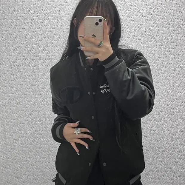 챔피온 빅로고 레더 오버핏 누빔 스타디움 바시티 자켓 M C07825