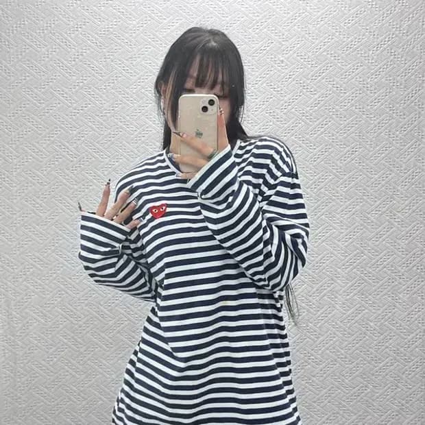 꼼데가르송 하트패치 키치무드 스트라이프 롱슬리브 XXL C07839