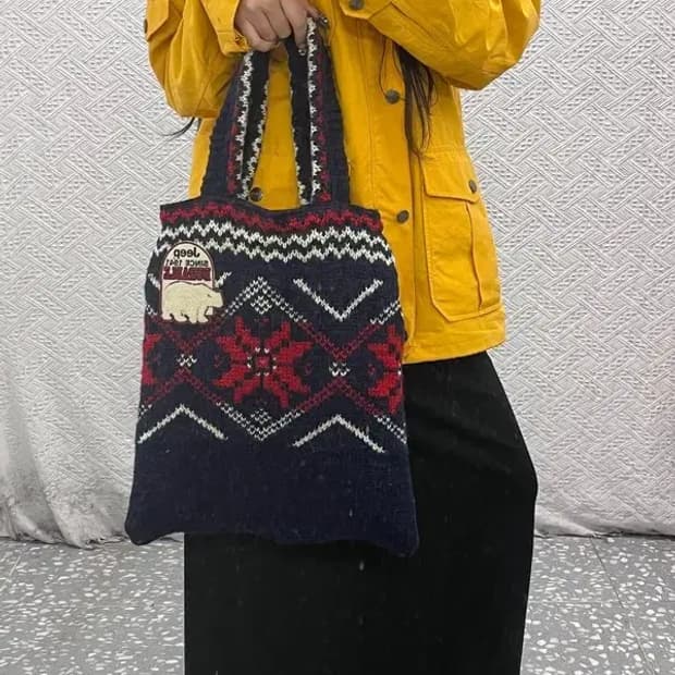 지프 빈티지 폭닥 노르딕 코위찬 니트 뜨개 토트백 C07917