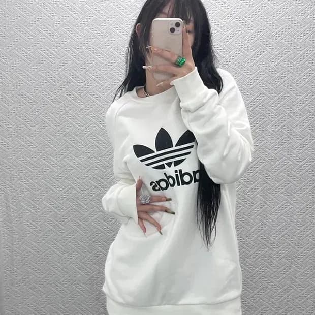 아디다스 빈티지 캐주얼 빅트레포일 크림 맨투맨 XL C08004