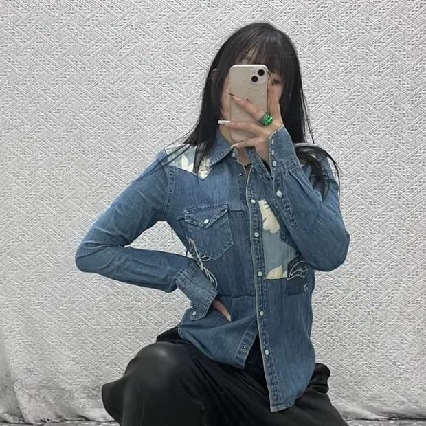 데님 앤 서플라이 웨스턴 컨트리 플라워 데님셔츠 S C08023