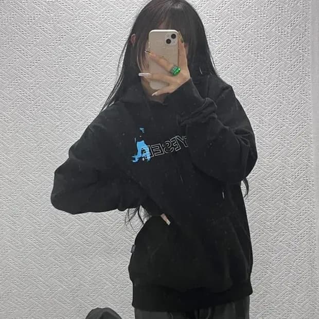 예스아이씨 올드스쿨 프린팅로고 오버핏 후드티 M C08022