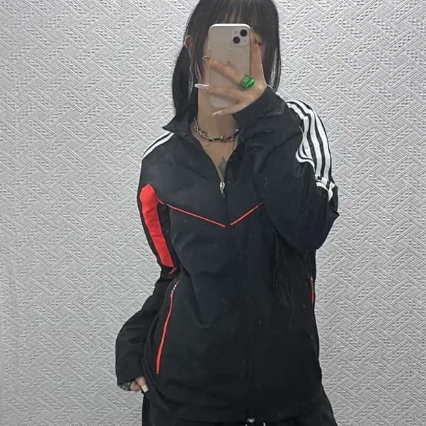 아디다스 Y2K 레트로 네온오렌지 배색 바람막이 자켓 95 C08051