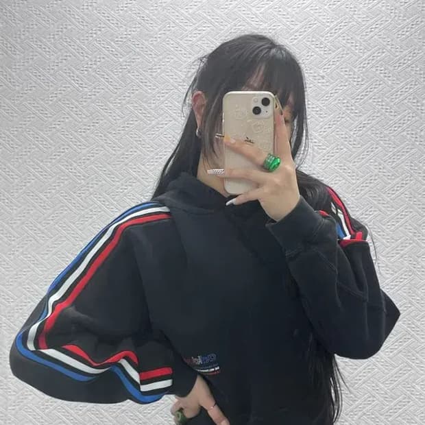 아디다스 키치 트라이컬러 백트레포일 크롭 후드티 M C08099