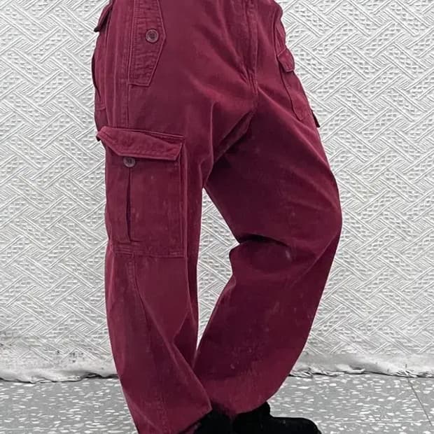 푸부 빈티지 레트로 버건디 와인 카고팬츠 35인치 C08117