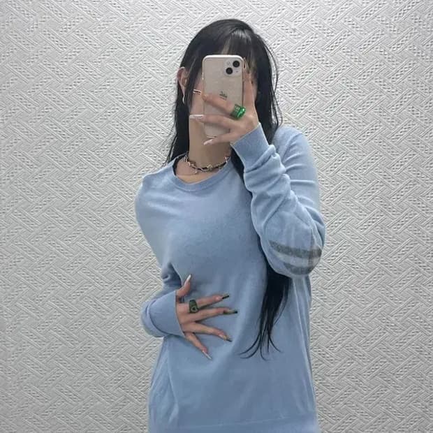 버버리 빈티지 여리 폭닥 체크 엘보패치 연하늘 울 니트 M C08130