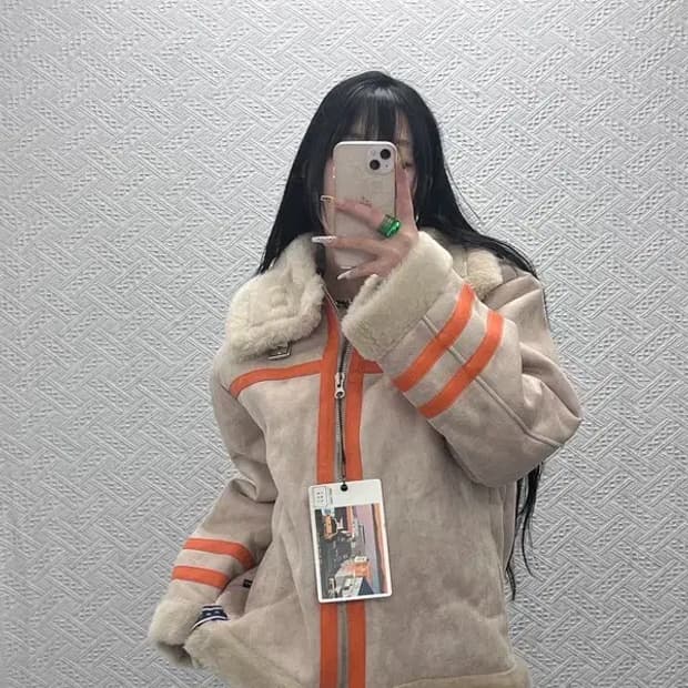 로맨틱 크라운 Y2K 키치 오렌지배색 무스탕 자켓 M C08139