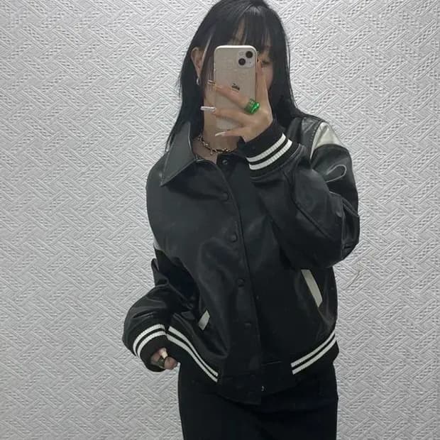 파르티멘토 레트로 캐주얼 바이커 레더 바시티자켓 S C08132