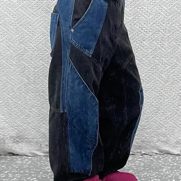 꼼파뇨 빈티지 스트릿 절개 패치워크 데님팬츠 S C08157