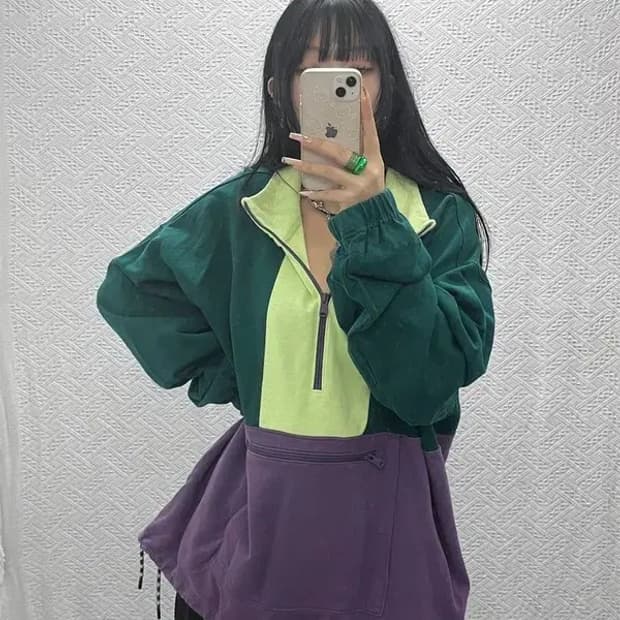 리바이스 레트로 컬러블럭 오버사이즈 반집업 맨투맨 XL C08159