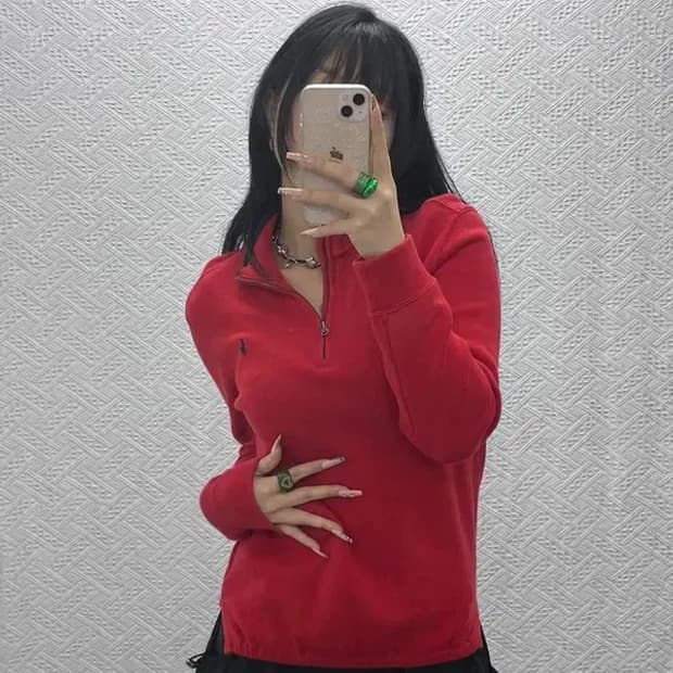 폴로 랄프로렌 빈티지 모던캐주얼 레드 반집업 니트 L C08170