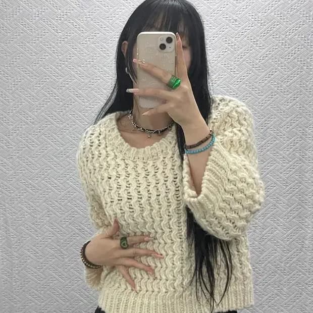 자라 모던 여리 폭닥 크림아이보리 뜨개 니트 L C08174