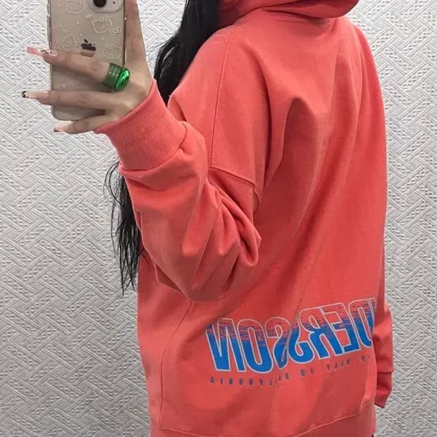 앤더슨벨 빈티지 레트로 코랄 언더로고 후드티 S C08227