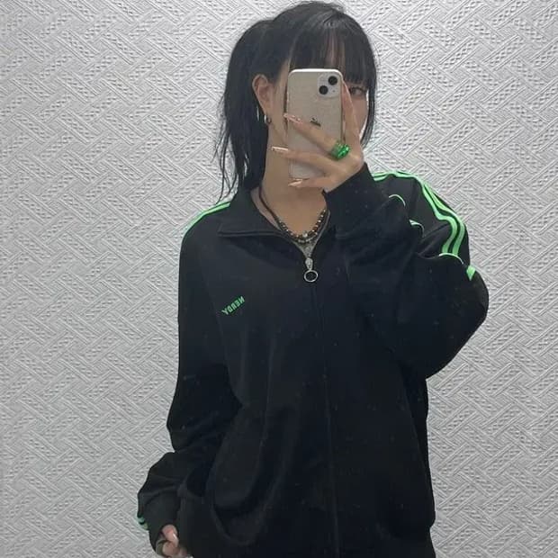 널디 레트로 Y2K 00's 네온라인 져지 집업 L C08287