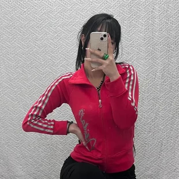 아디다스 Y2K 키치 프린팅로고 져지 집업 L C08288