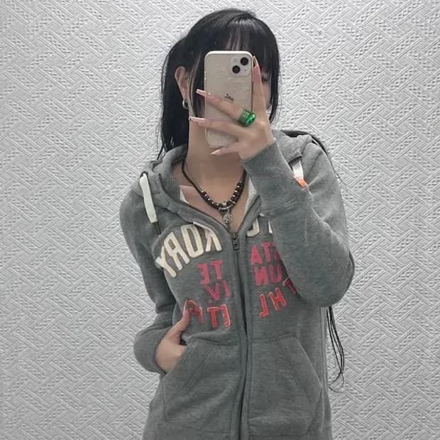 슈퍼드라이 빈티지 Y2K 키치 기모 후드 집업 S C08304