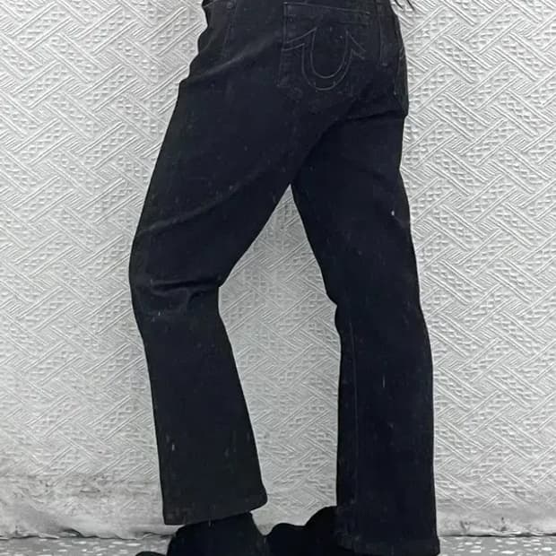 트루릴리전 빈티지 모던락시크 흑청 데님팬츠 32인치 C08422