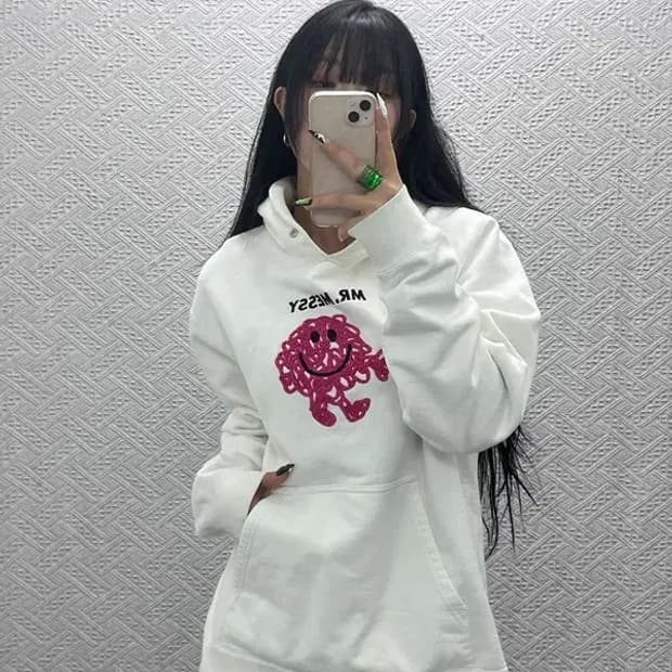 산드로 빈티지 키치 털실캐릭터 기모 후드티 105 C08527