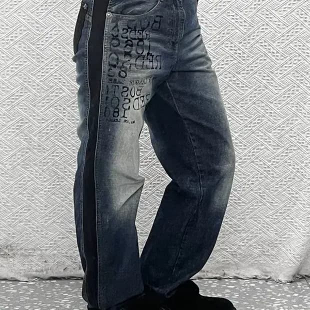 MLB 벨벳라인 스트릿 힙합 레터링 데님팬츠 31인치 C08548