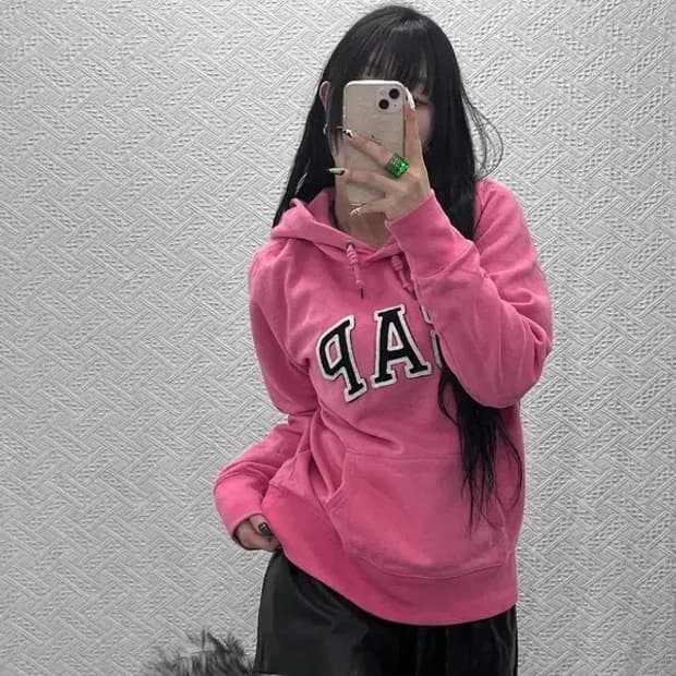 갭 Y2K 00's 키치 딸기맛 핫핑크 약기모 후드티 L C08559