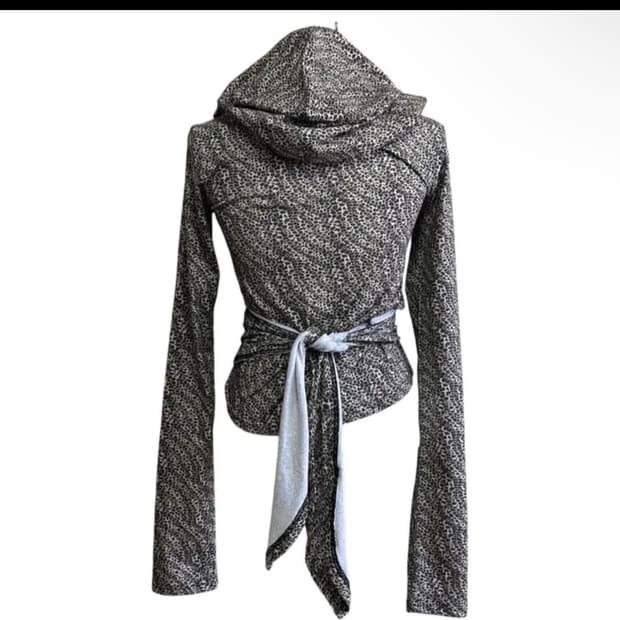 레오파드 호피 랩 후드 긴팔티 가디건 롱슬리브 갸루