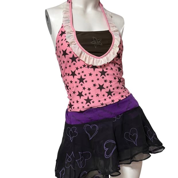 Vtg y2k 키치 홀터넥 프릴 슬리브리스