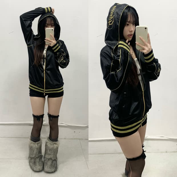 [GHETTO] 펑크 골드 레터링 후드 져지