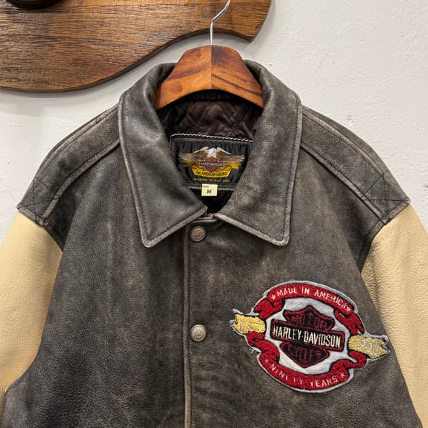 M) 90s Harley-Davidson Leather Varsity J