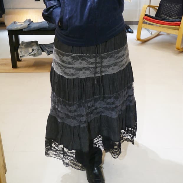 lace tiered denim skirt