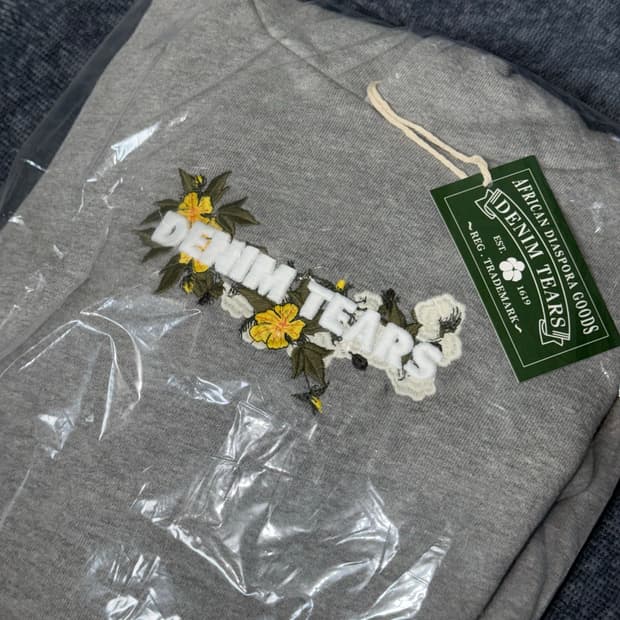 데님 티어스 자수 플로럴 후드 그레이 새상품 L Xl