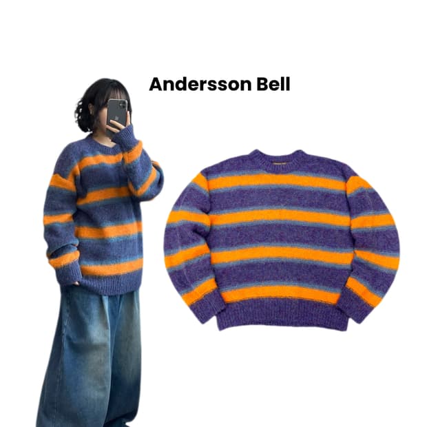 앤더슨벨 알파카 스트라이프 크루넥 니트
