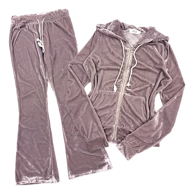 빈티지 핑크 로즈 벨벳 후드집업 부츠컷 셋업