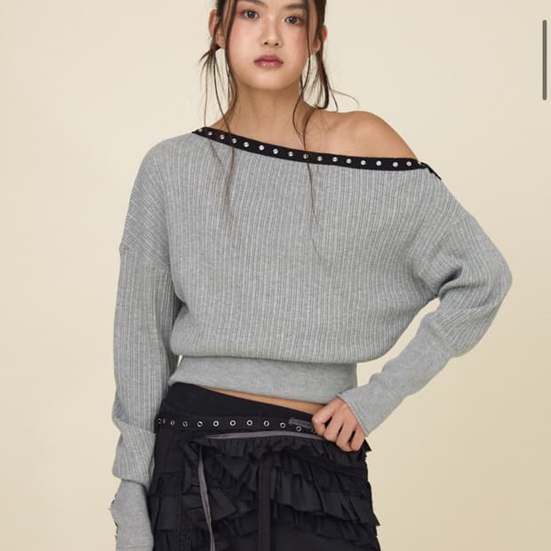 글로니 아일렛 원숄더 오프숄더 니트 탑 그레이