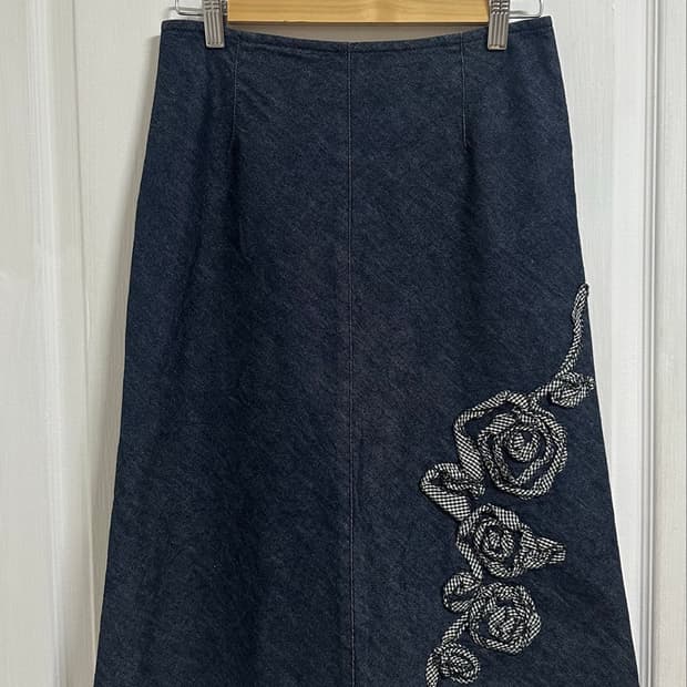 L’est rose 깅엄체크 플라워 패치 스커트