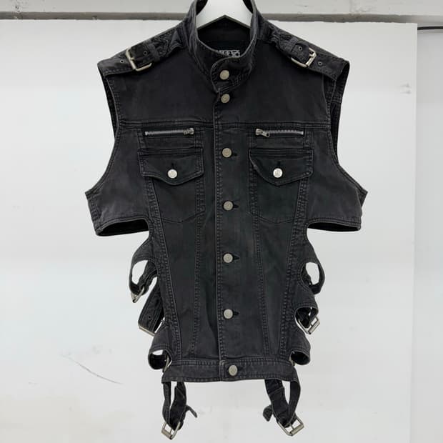 KTZ / denim belted military vest / M