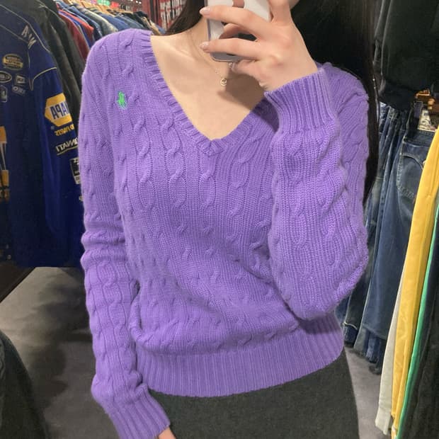 [IM]  폴로 랄프로렌 스포츠 케이블 브이넥 니트 퍼플 