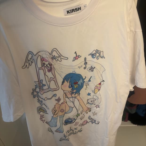 키르시X썬원버드 메인 그래픽 빅 오버 사이즈 티셔츠 화이트, 