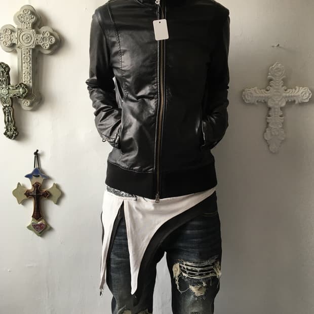High neck lamb skin leather jacket