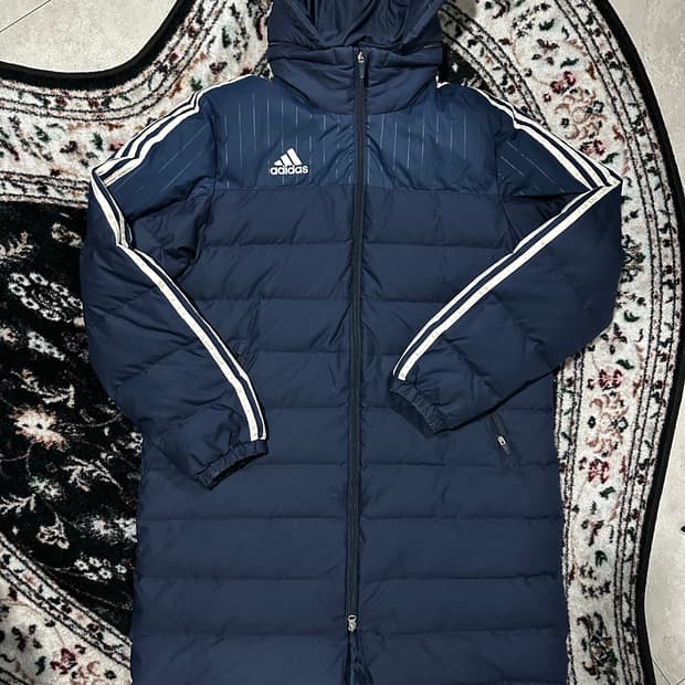 아디다스 클리마스톰 네이비 삼선 롱패딩
