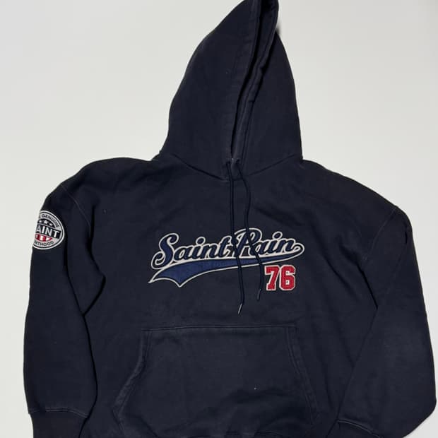 세인트페인 SP 팀 로고 오버핏 기모 후드티 XL 네이비