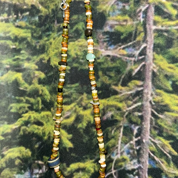 빈티지 비즈 우드 조개 목걸이 / wood clam necklace