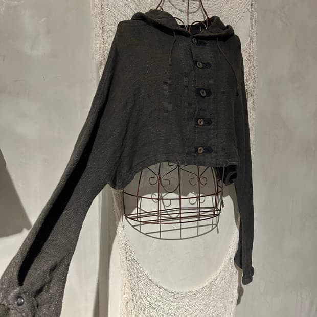 캐피탈 후드 크롭 가디건 