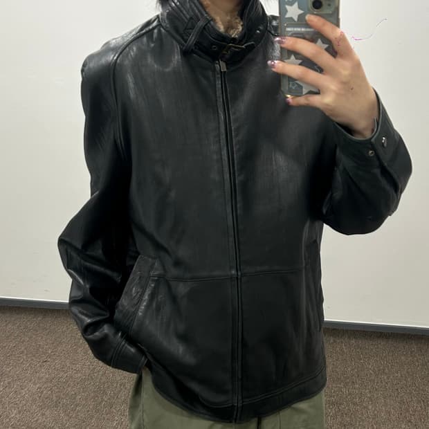 Vintage 안감 퍼 버클넥 레더 자켓