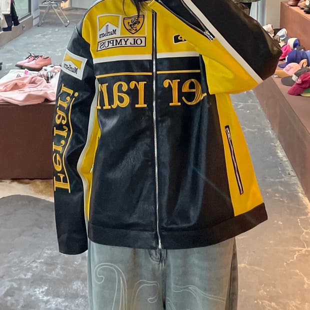 페라리 말보로 패치워크 옐로우 배색 레더 레이싱 자켓 H1841