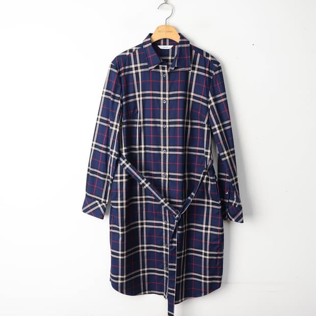 55/헤지스 벨티드 체크 셔츠 원피스