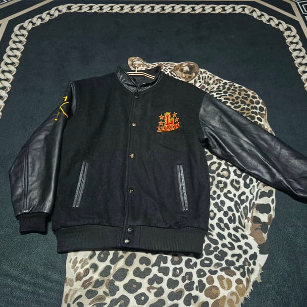 90's 캐나다 스포츠웨어 LEASIDE 빈티지 울 레더 바시티 자켓